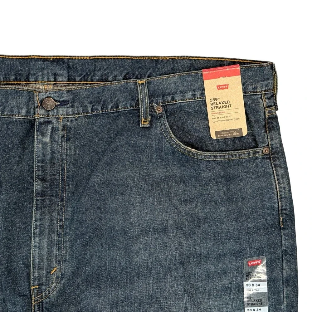 Levi's 559 Relaxed Straight Jeans Mens 50 x 34 Blue Big & Tall Denim **NEW**